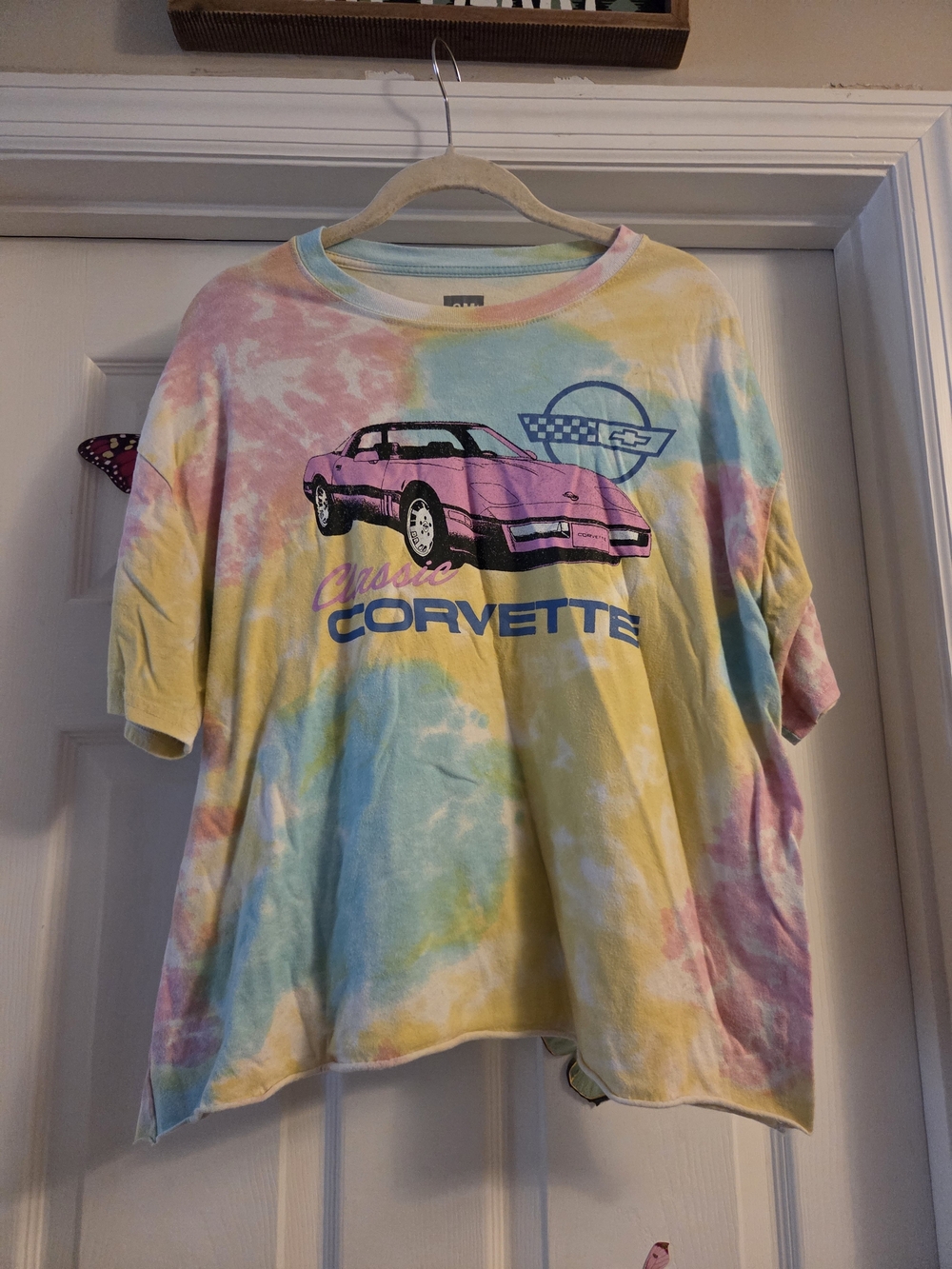 Pastel Tie-Dye Corvette Crop Tee - Pink/Yellow/Blue By GM XL
